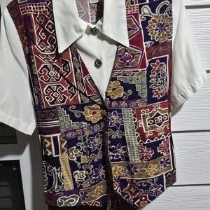 Vintage NOTATIONS Colorful Patterned Vest with White Shirt